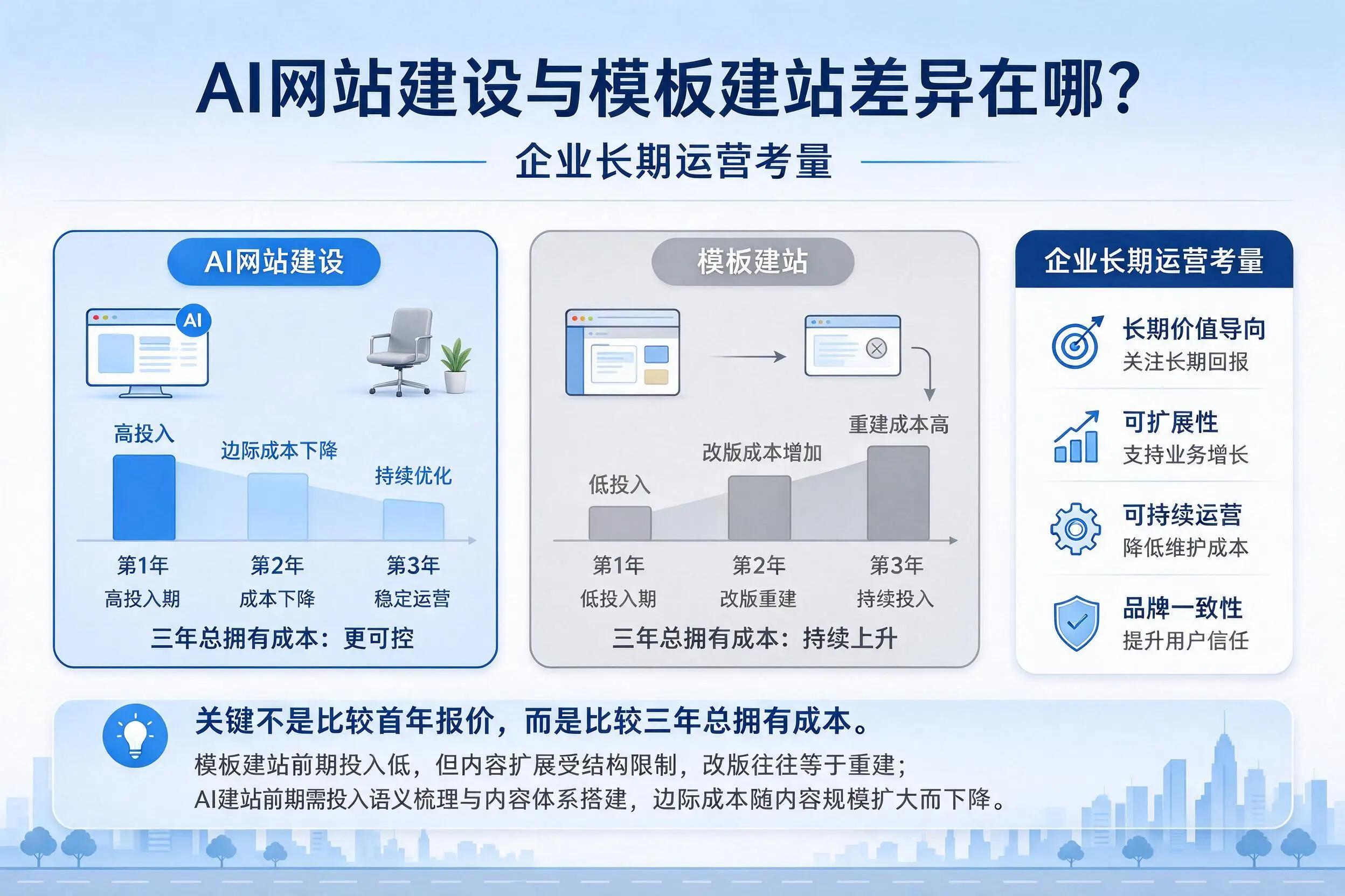 AI网站建设与模板建站差异在哪?铜川企业长期运营考量